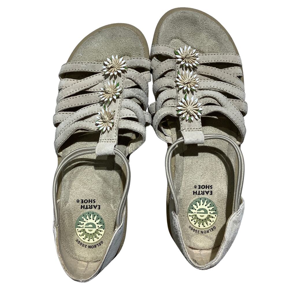 Earth Spirit Leather Daisy Flower Sandals Women’s 6.5— Boho, Cottagecore, Casual